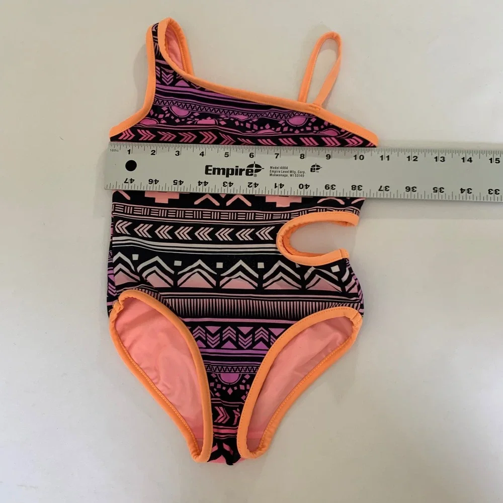 Justice One Piece Swimsuit Girls 7/8‎ Reversible Pink Purple Tribal Cutout Boho
